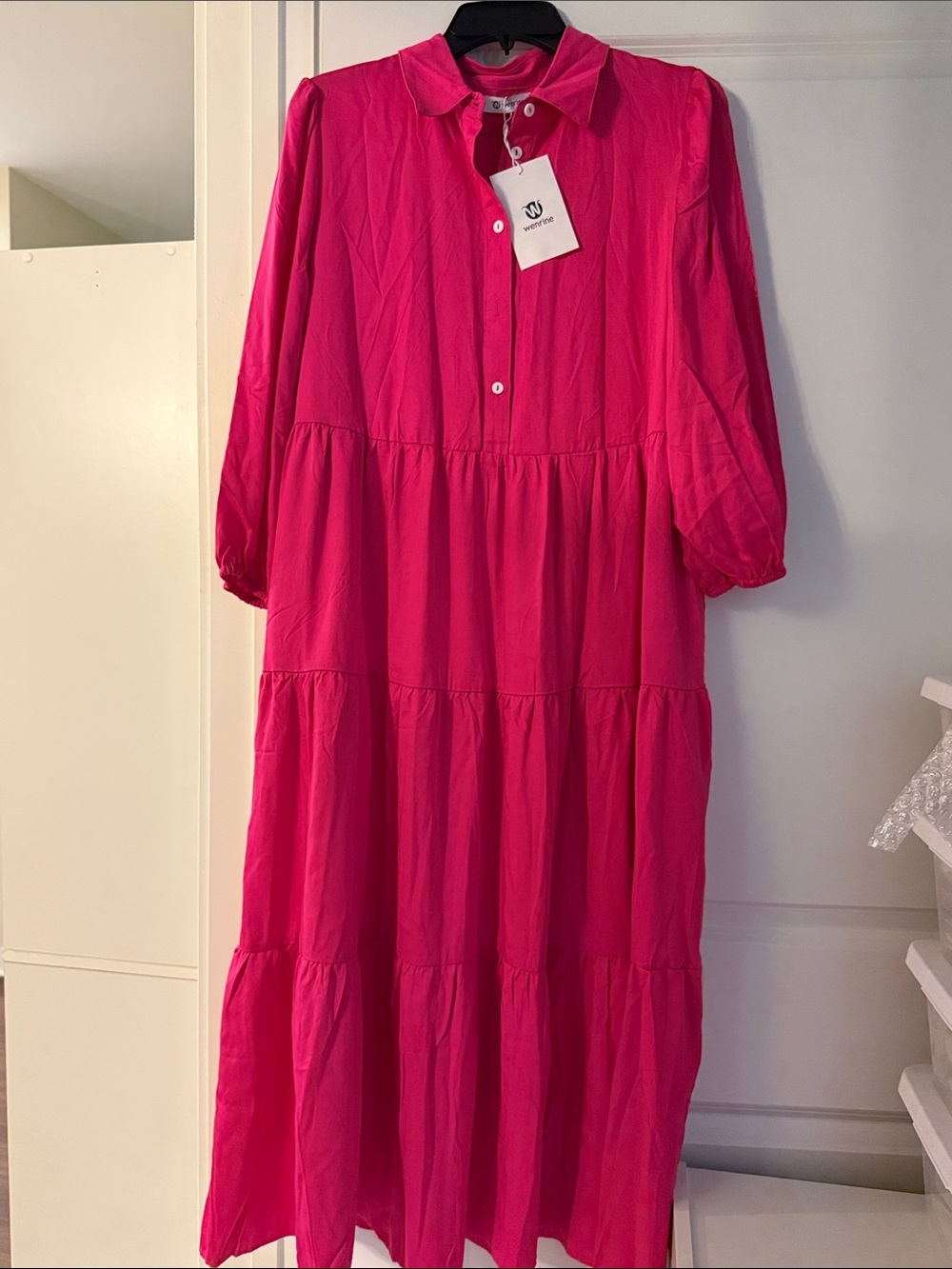 Bright Pink Tiered Shirt Dress